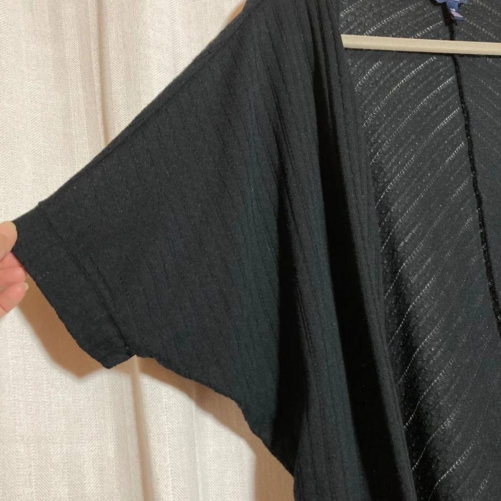 Boho Minimalist Black Pointelle Knit Open Cardigan Dolman Sleeve Aeropostale L